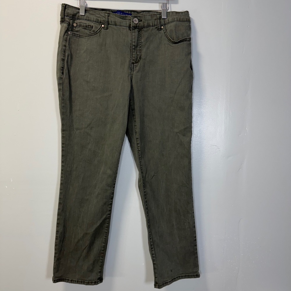 Bandolino Mandie Olive Green Straight Leg Jeans Size 16S Short Petite Stretch